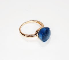 Multifaceted  Blue London Topaz 18 Karat Rose Gold Dangle Ring