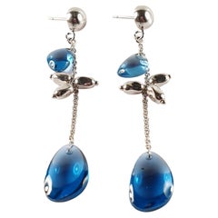 Blue London Topaz Drop Earrings in 18 Karat Gold, 8 Cabouchon Shape Topazes