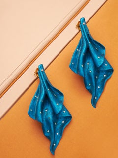 Blue Long Earrings in Recycled Aluminium, 18kt  & 14kt Gold & Diamond