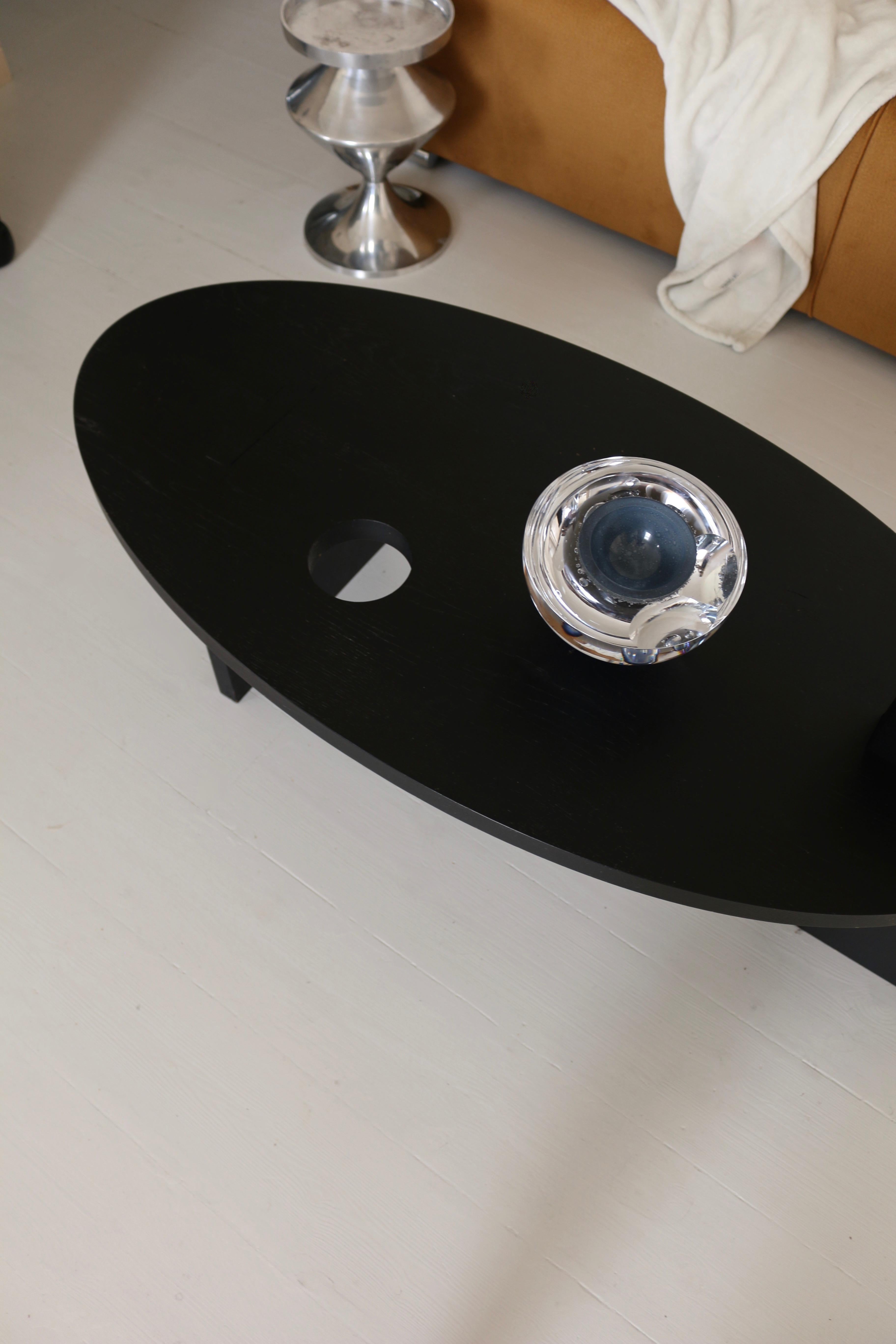 European 'Blue Lotus' Oval Coffee Table in Black Oak For Sale