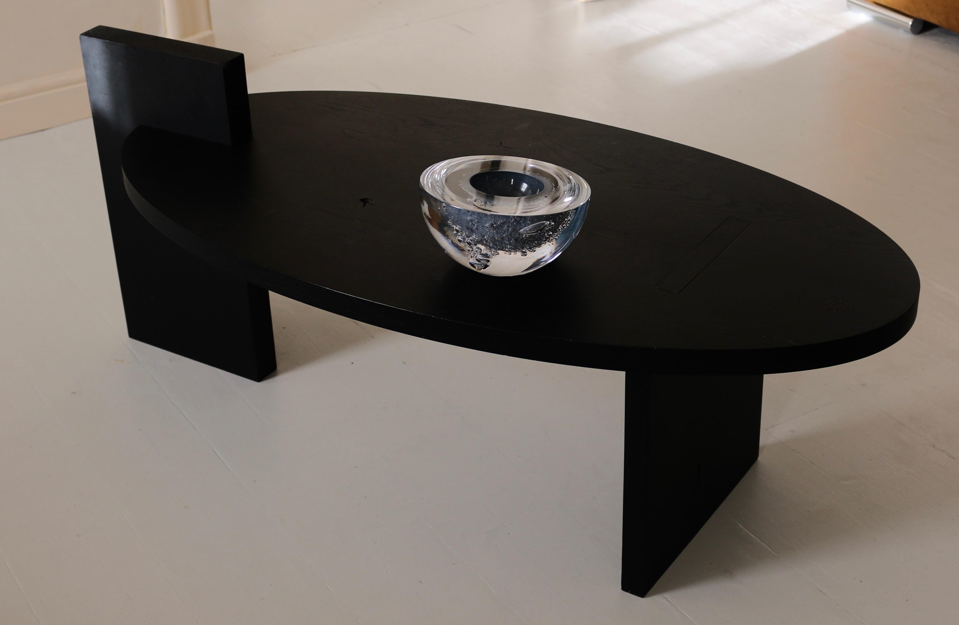 Hand-Crafted 'Blue Lotus' Oval Coffee Table in Black Oak For Sale
