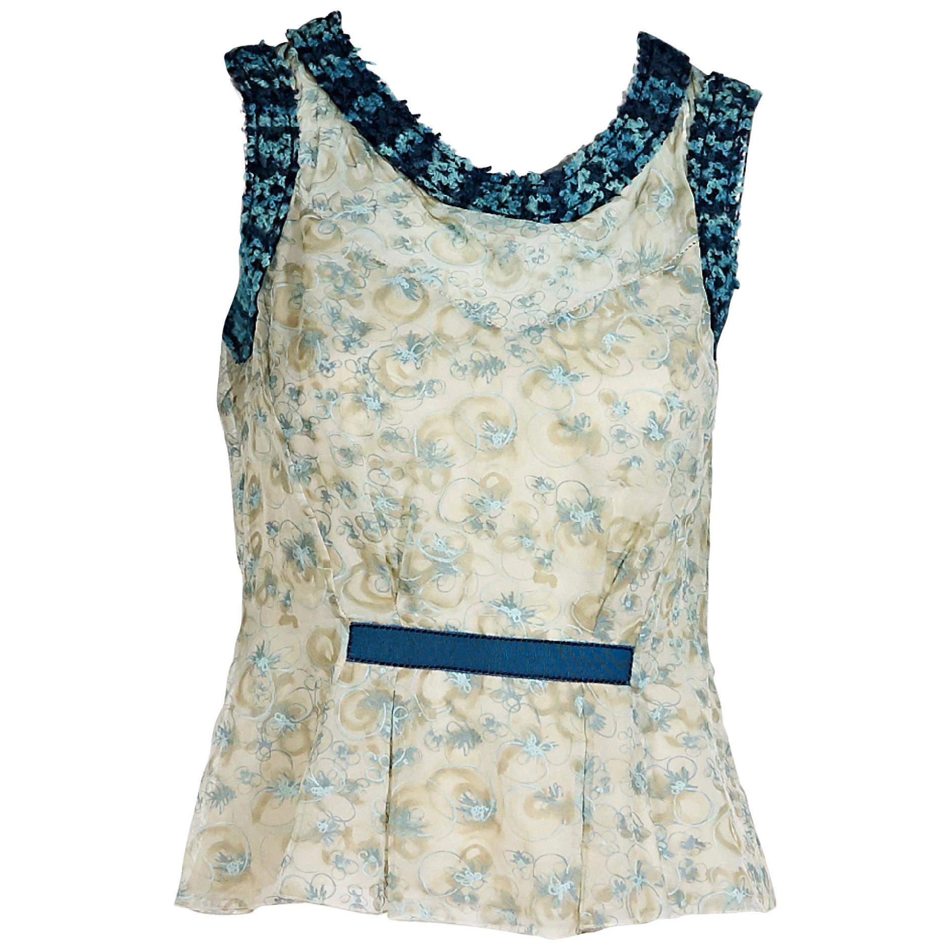 Blue Louis Vuitton Floral Silk Blouse