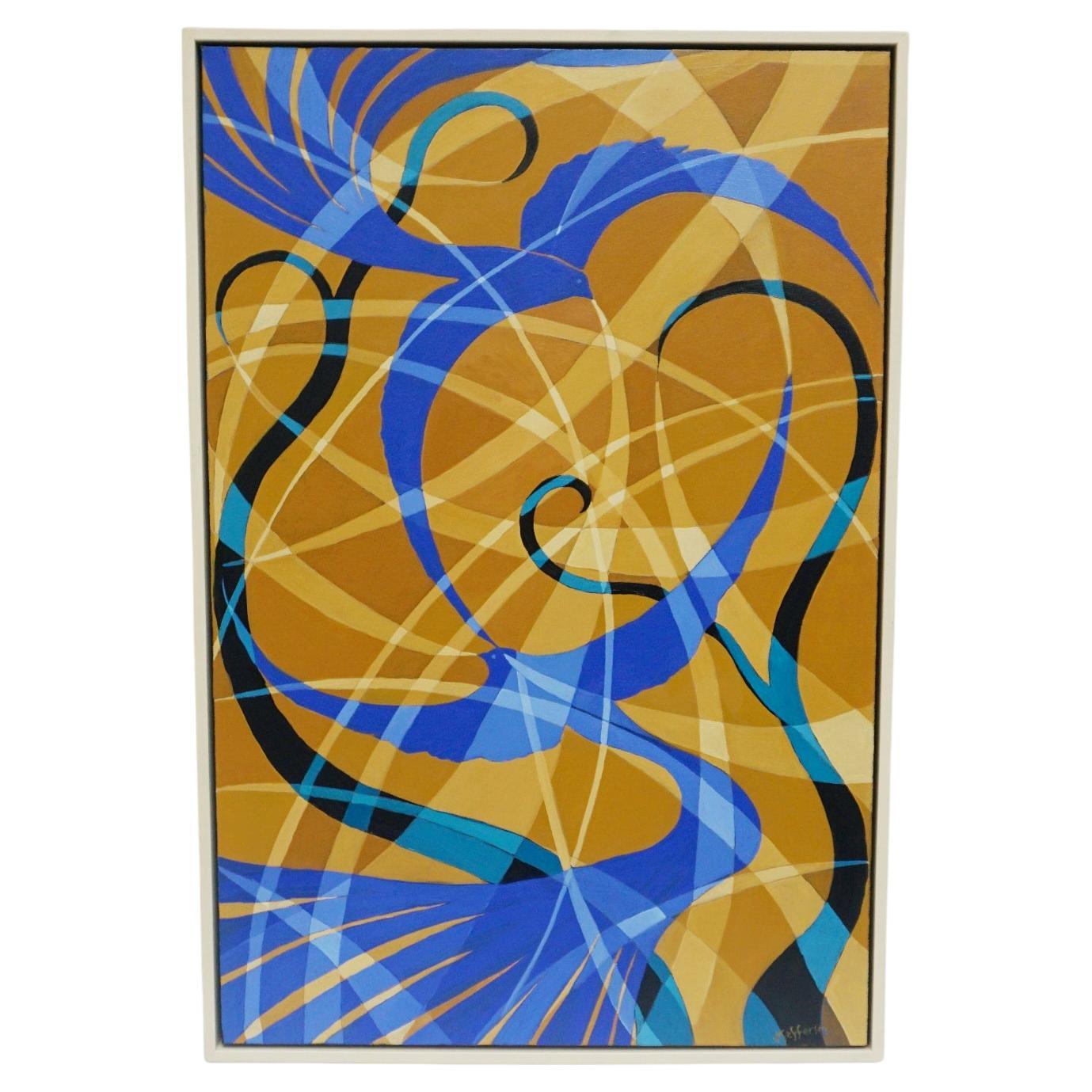 "Blue Love Birds' Abstract Contemporary Oil on Canvas Painting