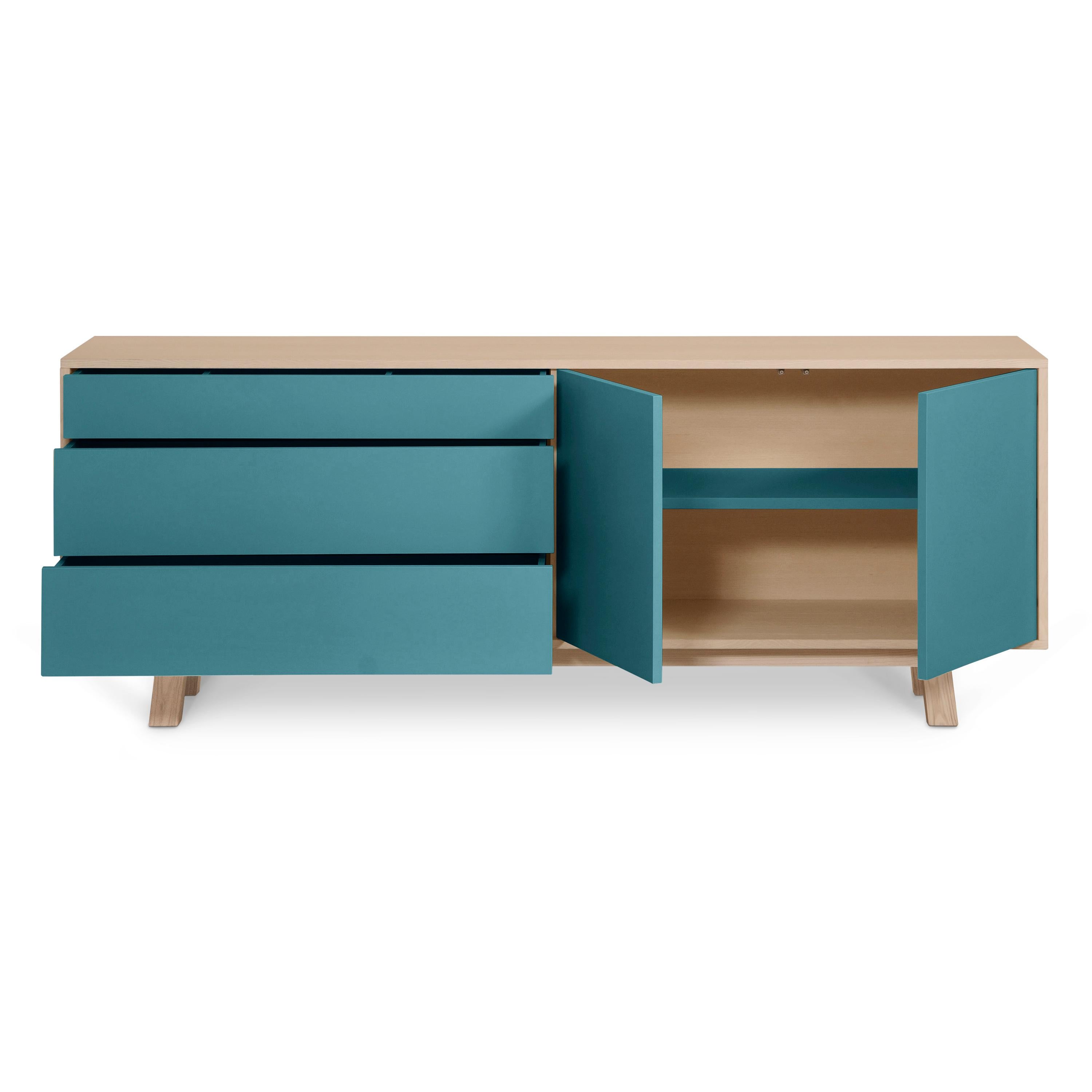 Sea Blue Sideboard, Scandinavian Design by Eric Gizard in Paris, French Craft For Sale 2