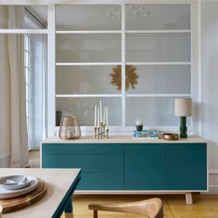 French Craft-Handed Sea Blue Low Sideboard Designed by Eric Gizard, Paris