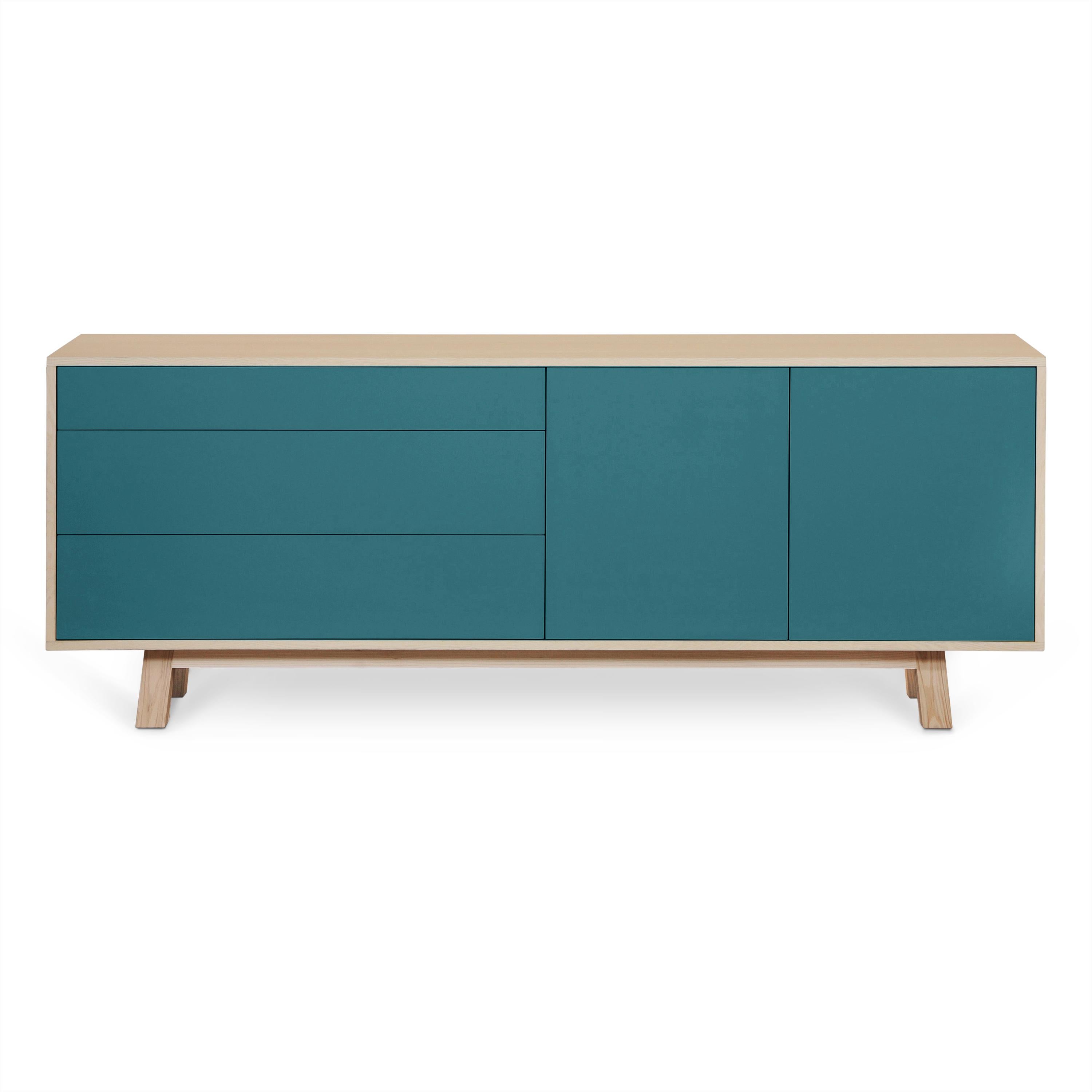 Sea Blue Sideboard, Scandinavian Design by Eric Gizard in Paris, French Craft For Sale 1
