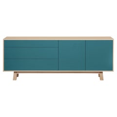 Blue Low Sideboard with 2 Doors and 3 Drawers, Design Eric Gizard, Paris