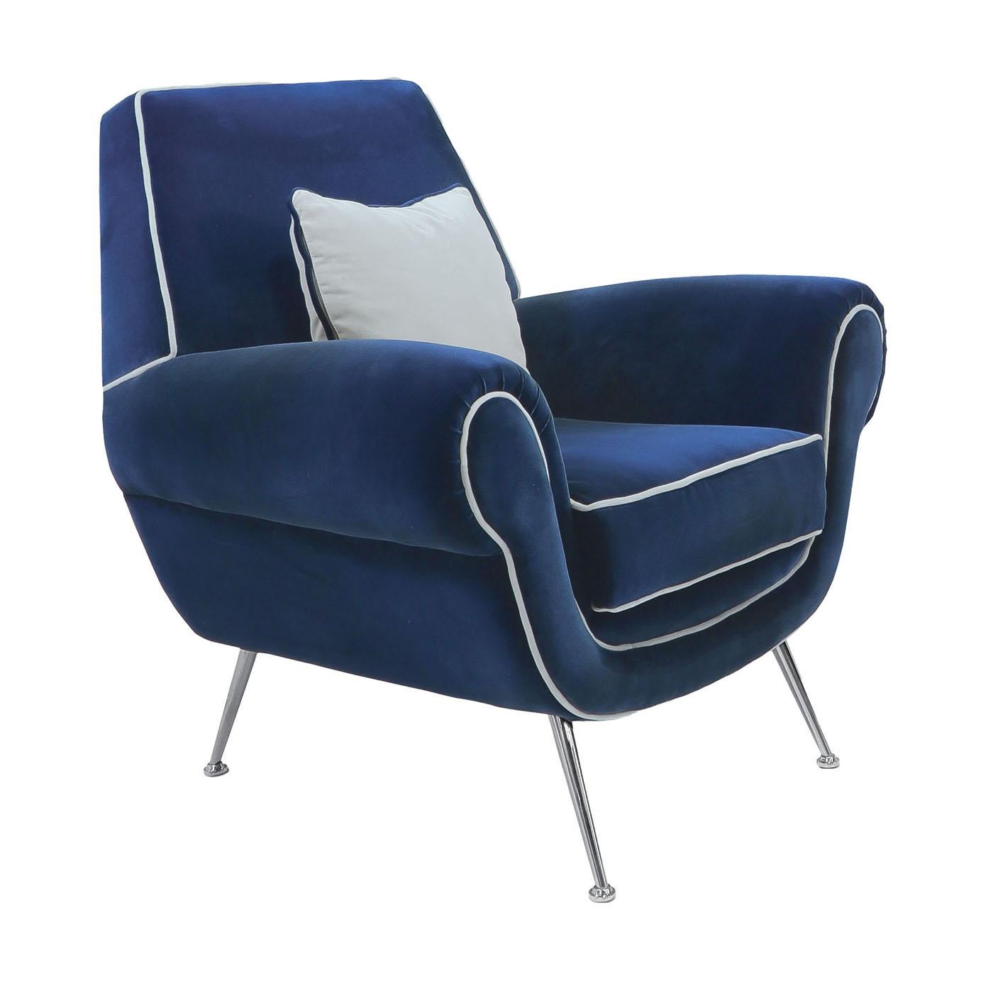 Italian Blue Luxury Velvet Armchair in Textile by Ros Italia Interiors For Sale