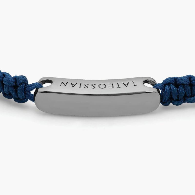 Men's Blue Macramé Bracelet with Black Rhodium Baton, Size S For Sale
