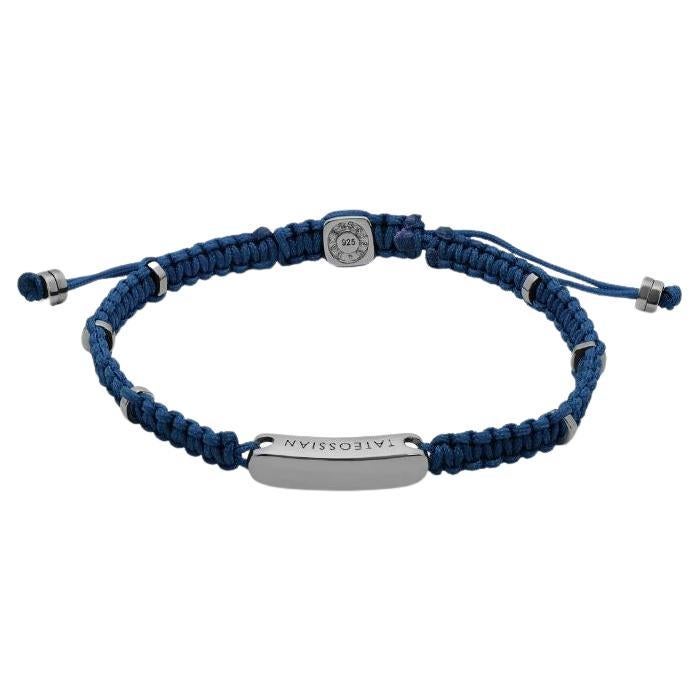Blue Macramé Bracelet with Black Rhodium Baton, Size S For Sale