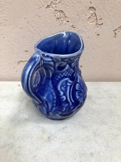 Blue Majolica Creamer Pitcher Onnaing, circa 1920