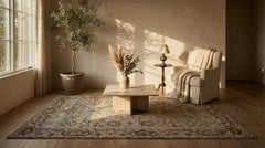 Blue Malayer Wool Hand Knotted Rug 4 ft x 7 ft , Aqua Camel Geometry