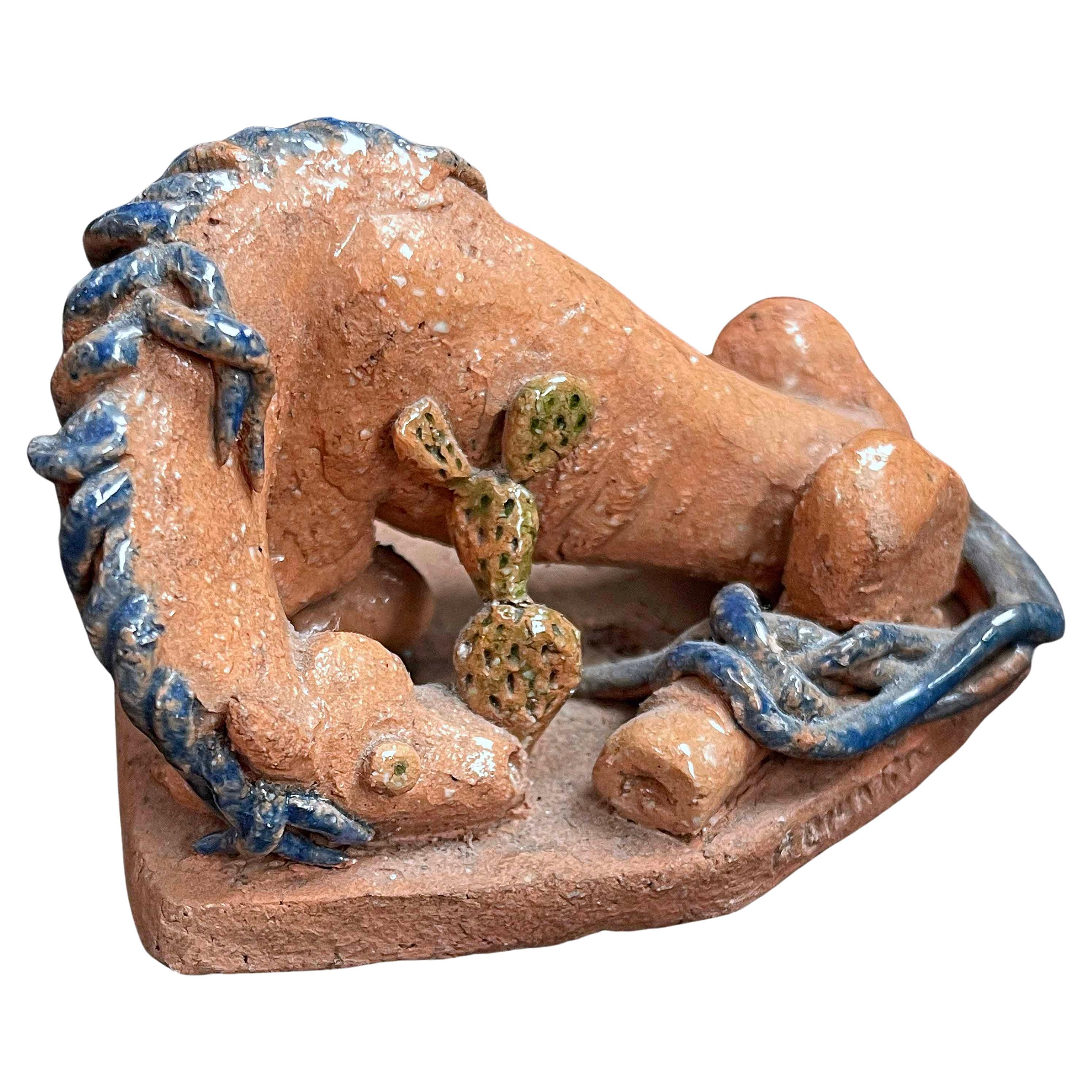 "Blue Maned Horse with Cactus", Classic WPA-Era Sculpture by Whalen, 1930s For Sale