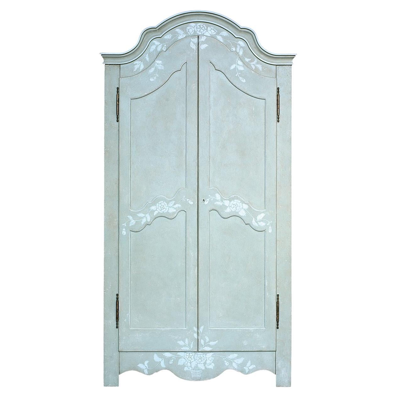 Blue Mantegna Armoire with Textural White Flowers For Sale