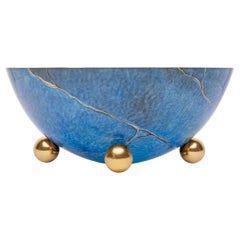 Blue Marble Round Bowl with Gold by Vetrerie di Empoli