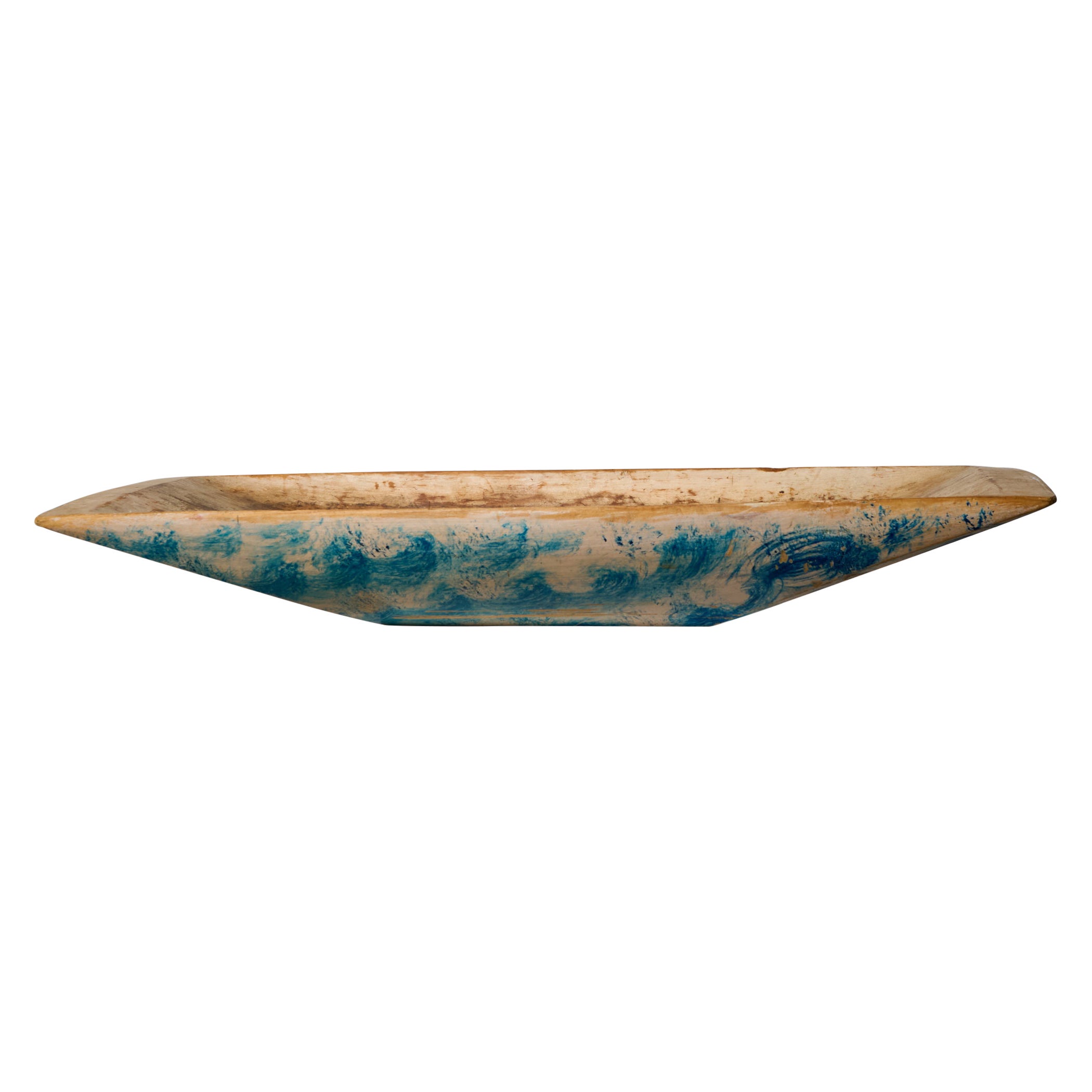 Blue Marbled Antique Swedish Wooden Trough, Hand-Made with Original Paint For Sale