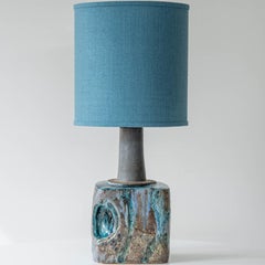 Blue Marbled Glazed Ceramic Table Lamp, Custom Made Blue Lampshade by R. Houben