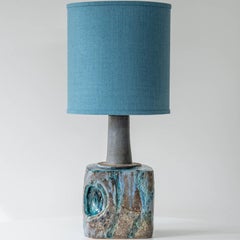 Blue Marbled Glazed Ceramic Table Lamp, Custom Made Blue Lampshade by R. Houben
