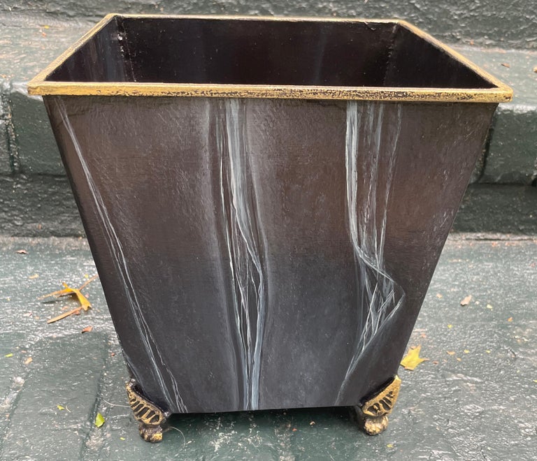 Blue Marbleized Empire Wastebasket For Sale at 1stDibs