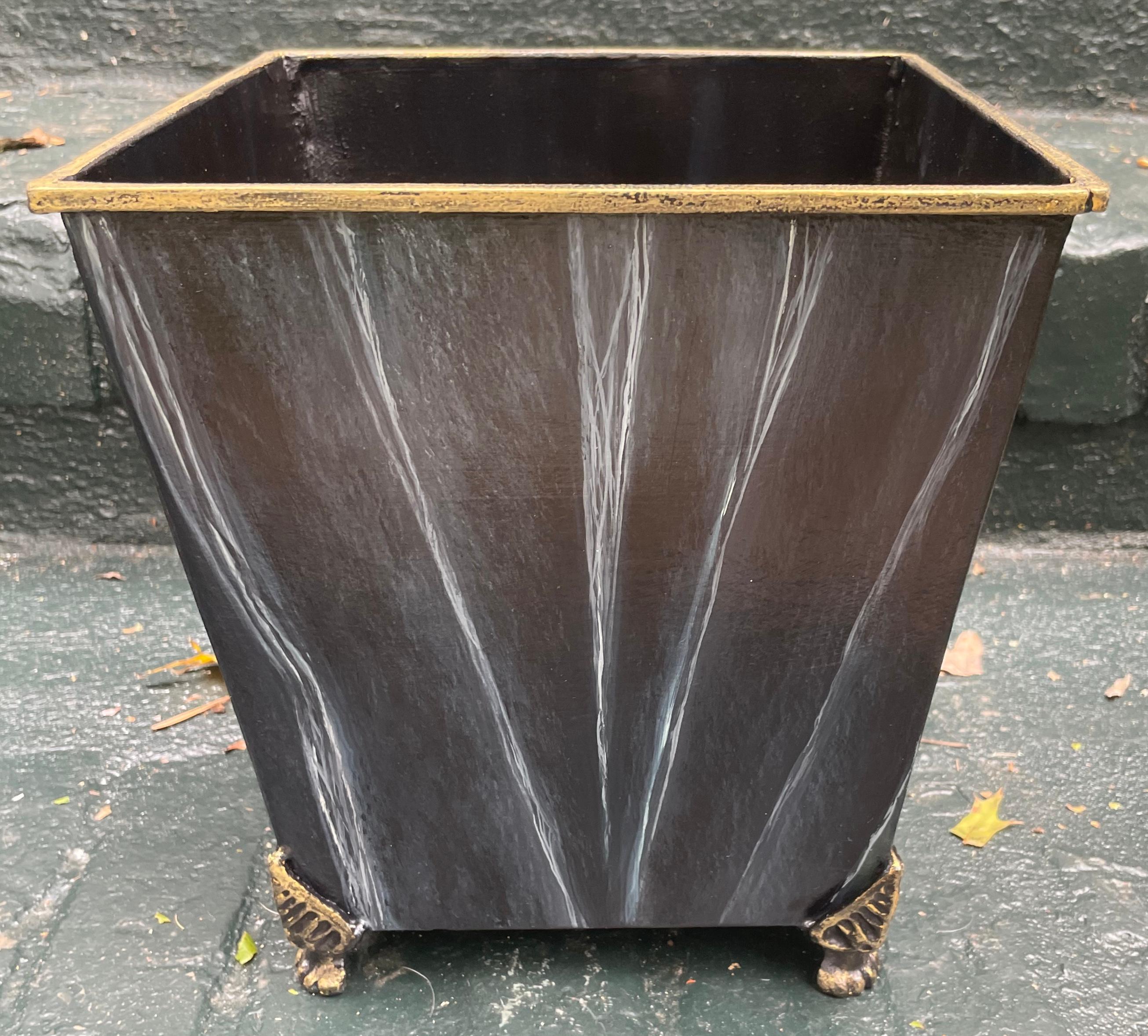Blue Marbleized Empire Wastebasket In Good Condition For Sale In New York, NY