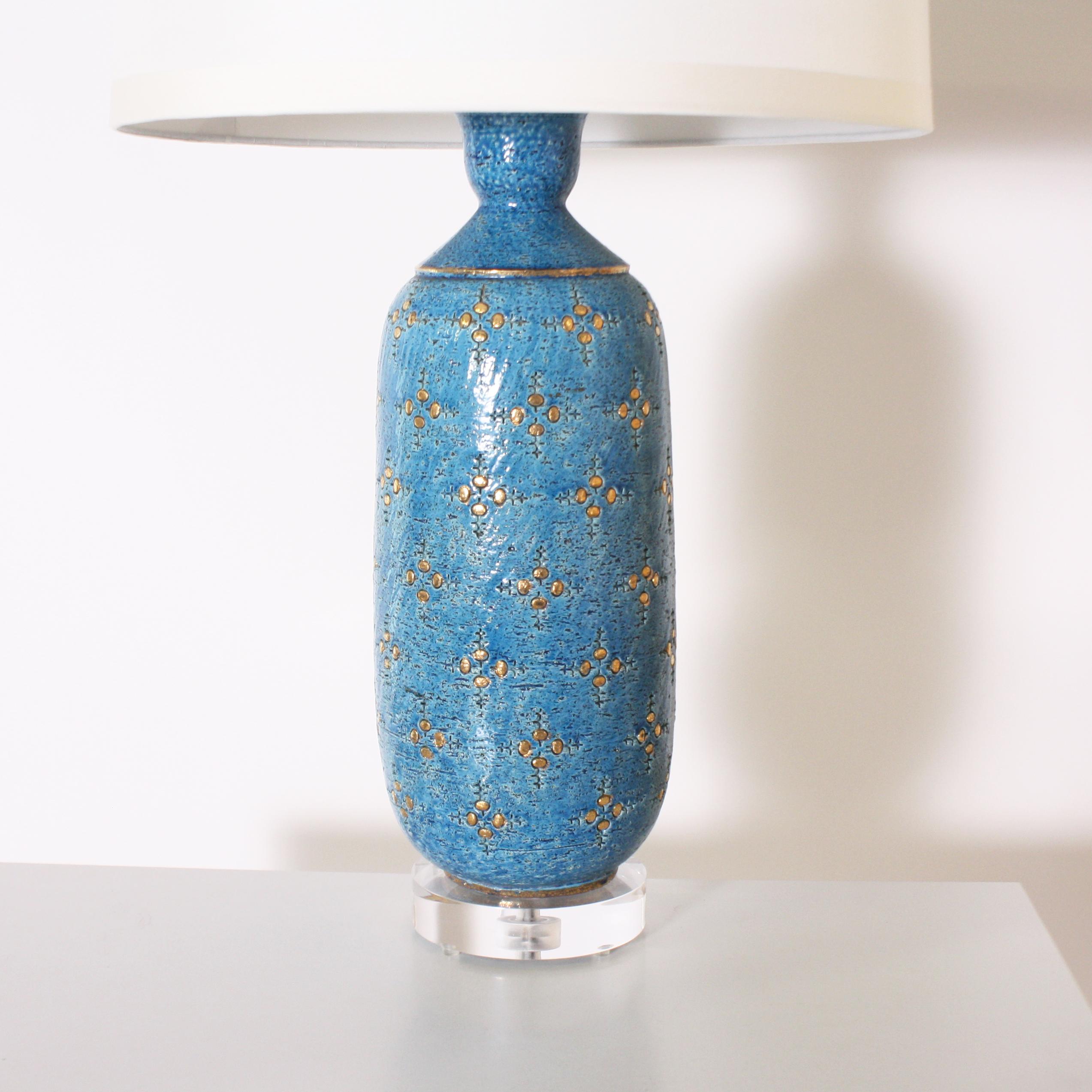 Italian Blue Marbro Ceramic Lamp, circa 1960