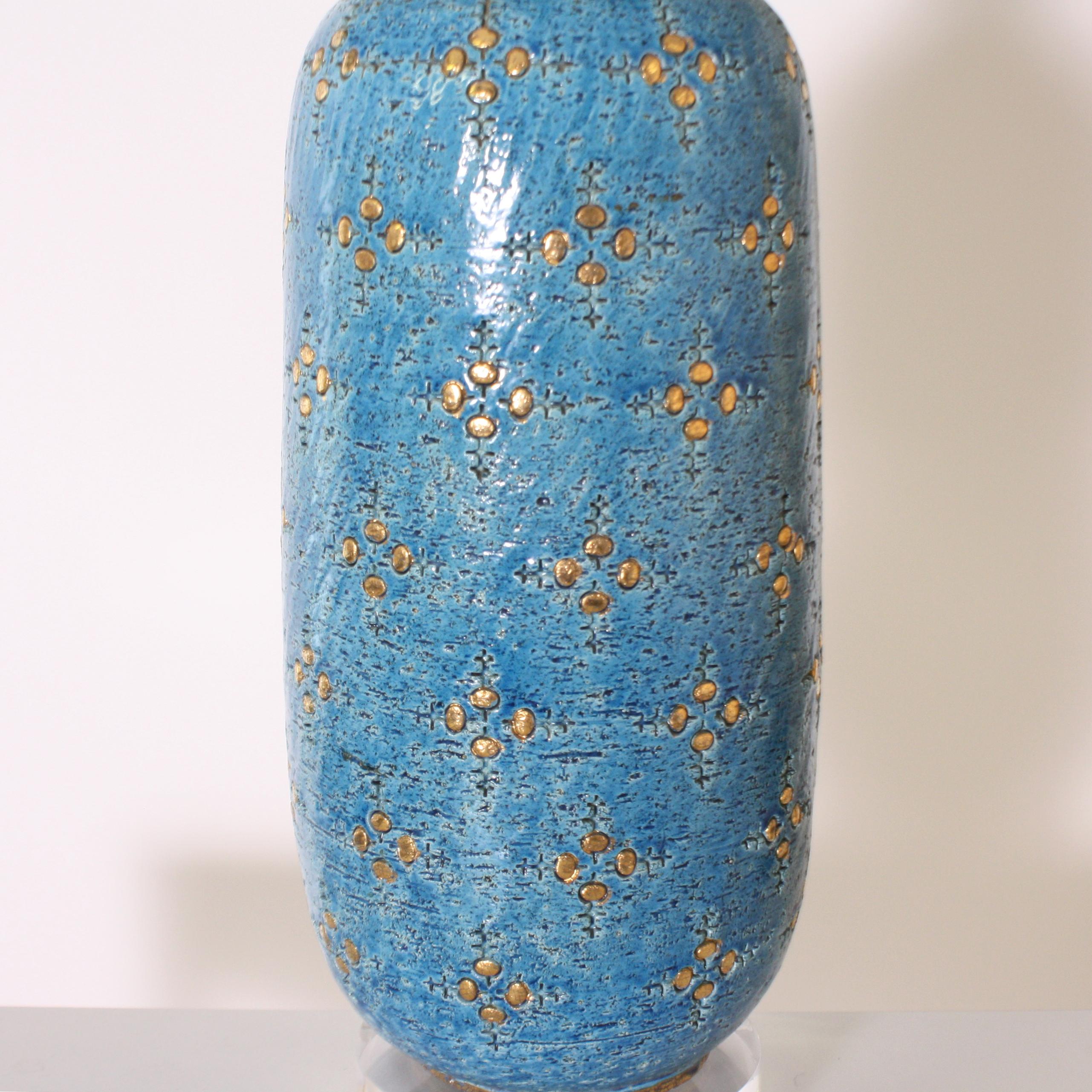Mid-20th Century Blue Marbro Ceramic Lamp, circa 1960