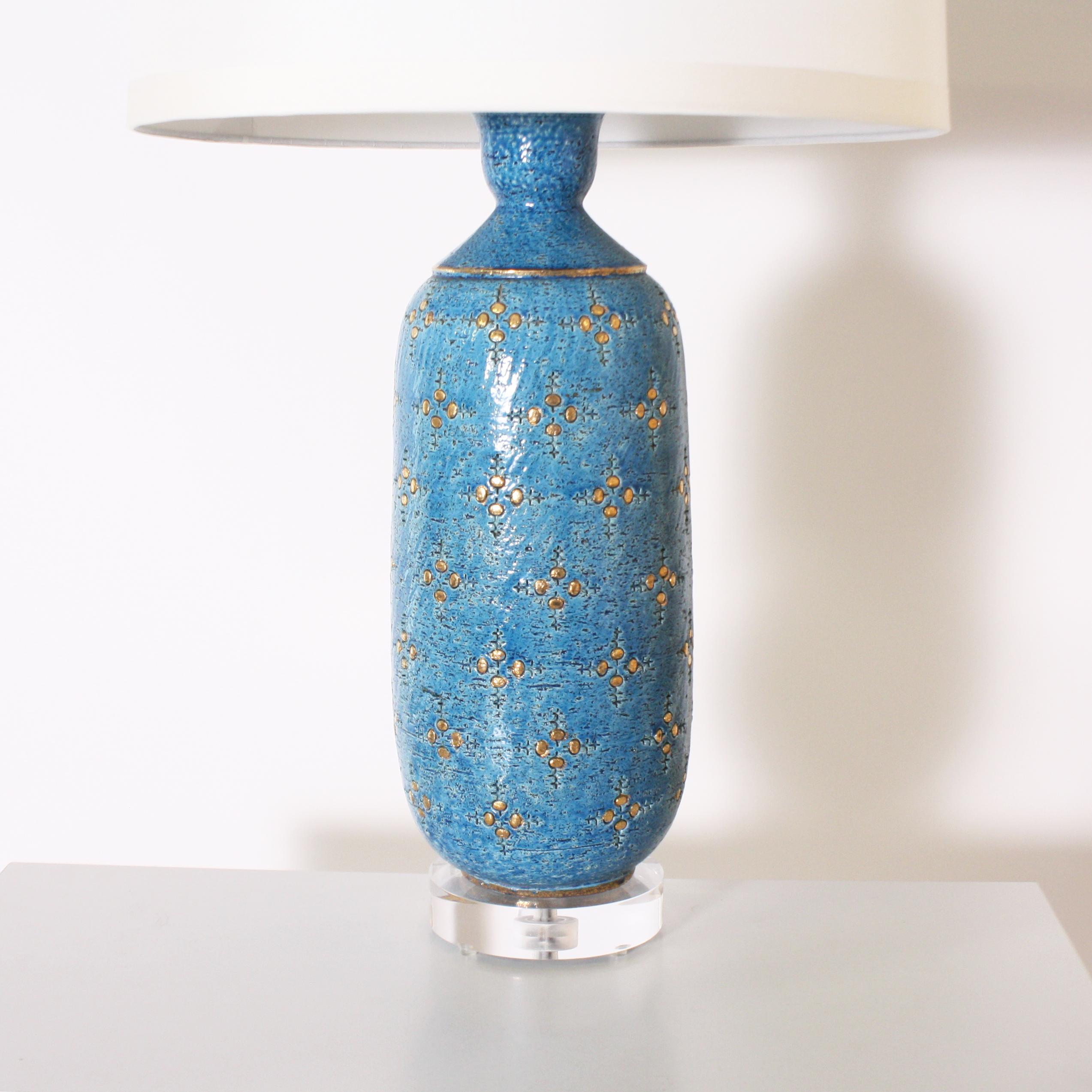 Blue Marbro Ceramic Lamp, circa 1960 1