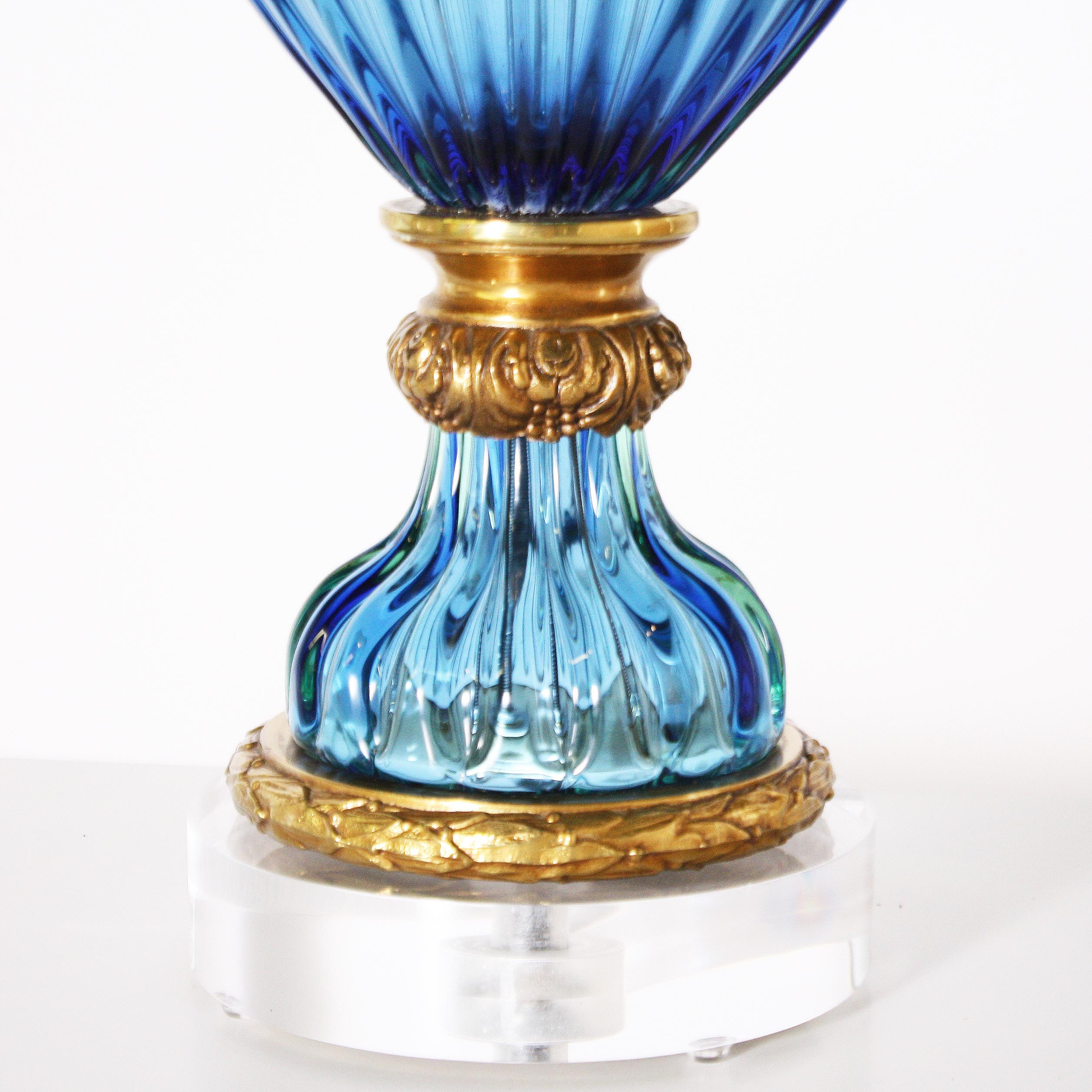 Blue Marbro Italian Glass Lamp, circa 1950 In Good Condition In Dallas, TX