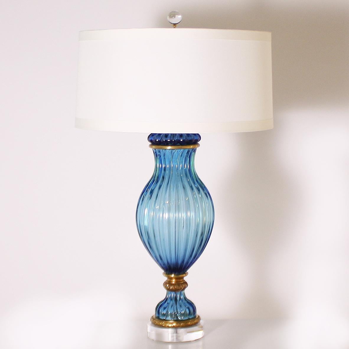 Murano Glass Blue Marbro Italian Glass Lamp, circa 1950