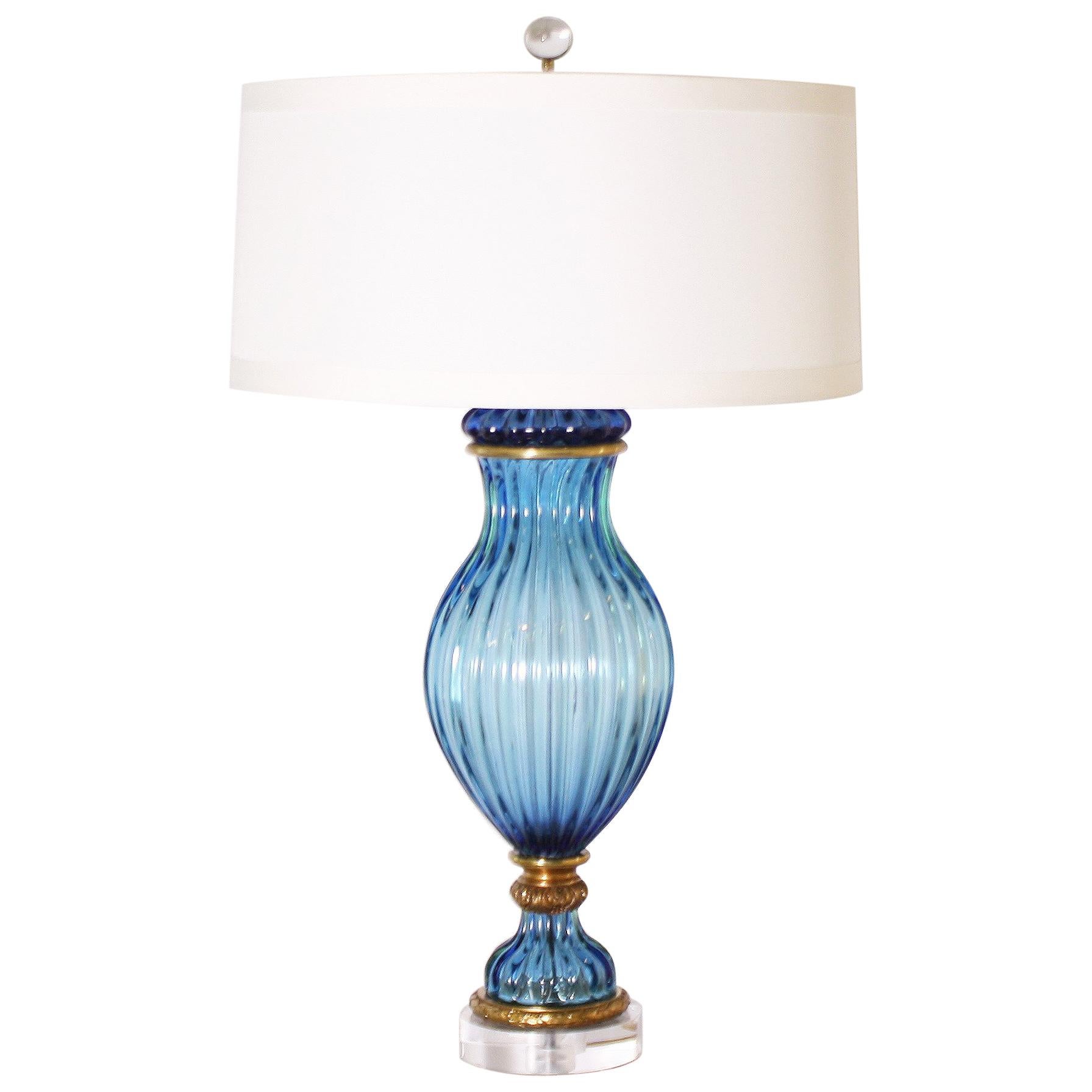 Blue Marbro Italian Glass Lamp, circa 1950