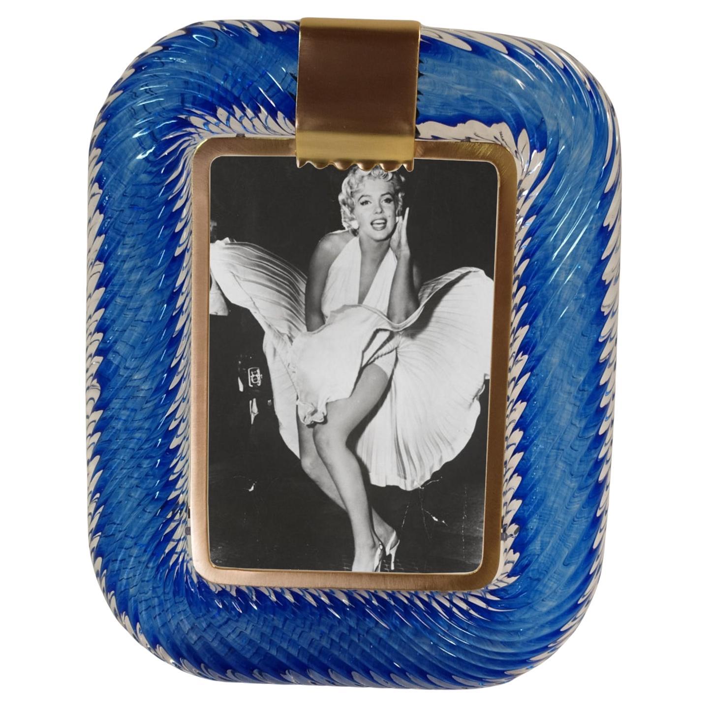 "Marilyn azul" Marco para fotos de latón de cristal de Murano azul