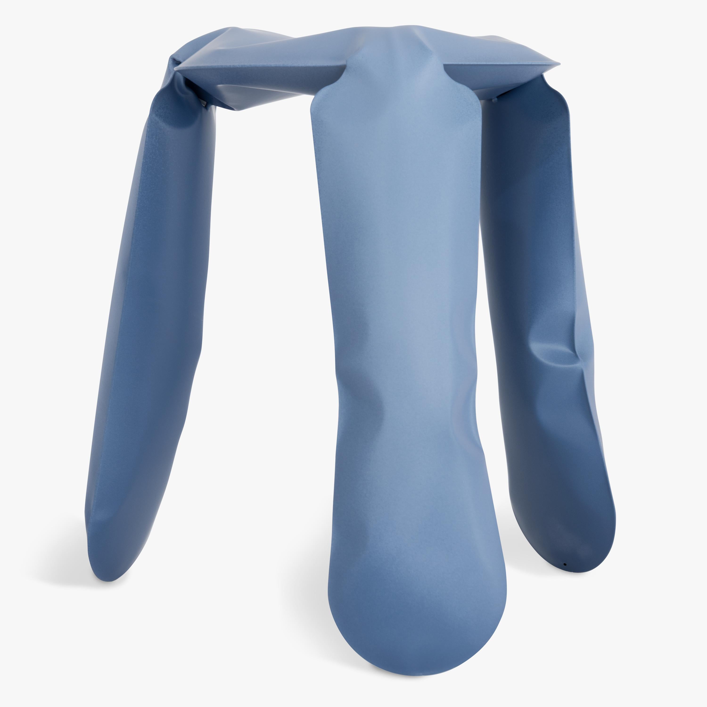 Blue Matt Plopp Standard Cotton Candy Stool by Zieta
Dimensions: D35 x H50 cm 
Material: steel
Available finishes: Also available in other sizes and colours.Please contact us.

Soft steel impressions
Challenging the material is one of the