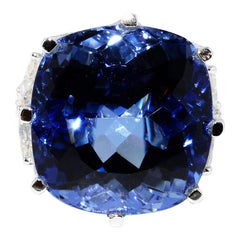 Blue Maxixe Beryl and Diamond Cocktail 18 Karat White Gold Ring