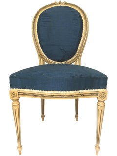 Chaise Médaillon bleue de style Louis XVI, vers 1950