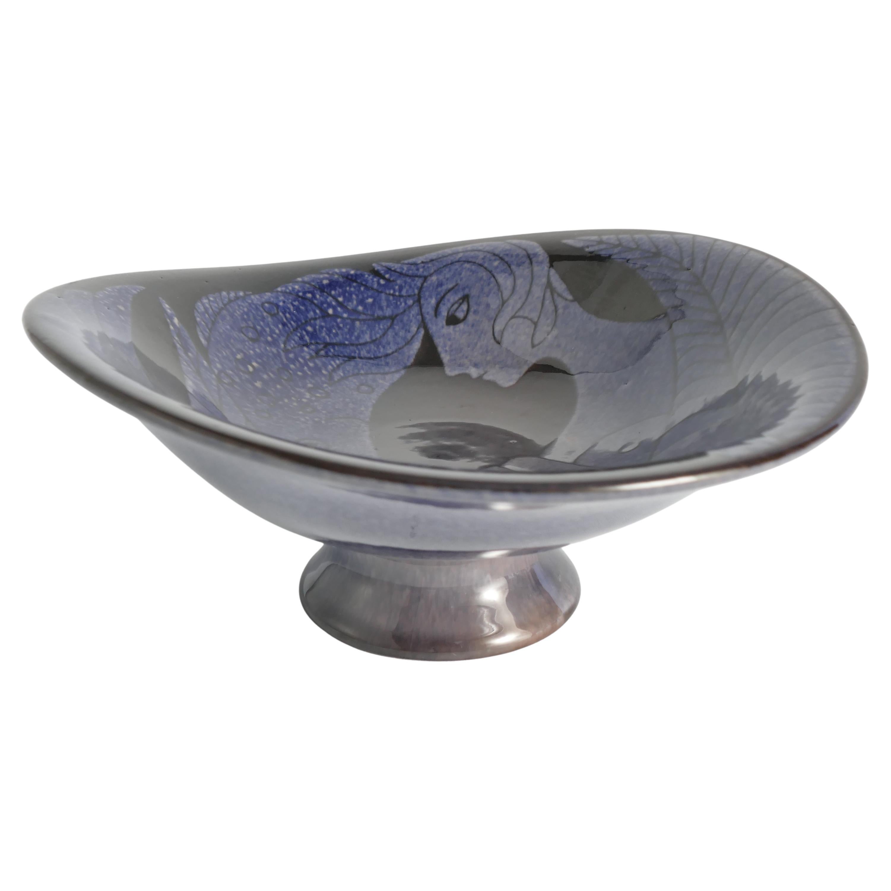 Blaue Meerjungfrauen- und Fischschale,  „Athene“-Serie von Anna Lisa Thomson, Upsala Ekeby (Moderne der Mitte des Jahrhunderts) im Angebot