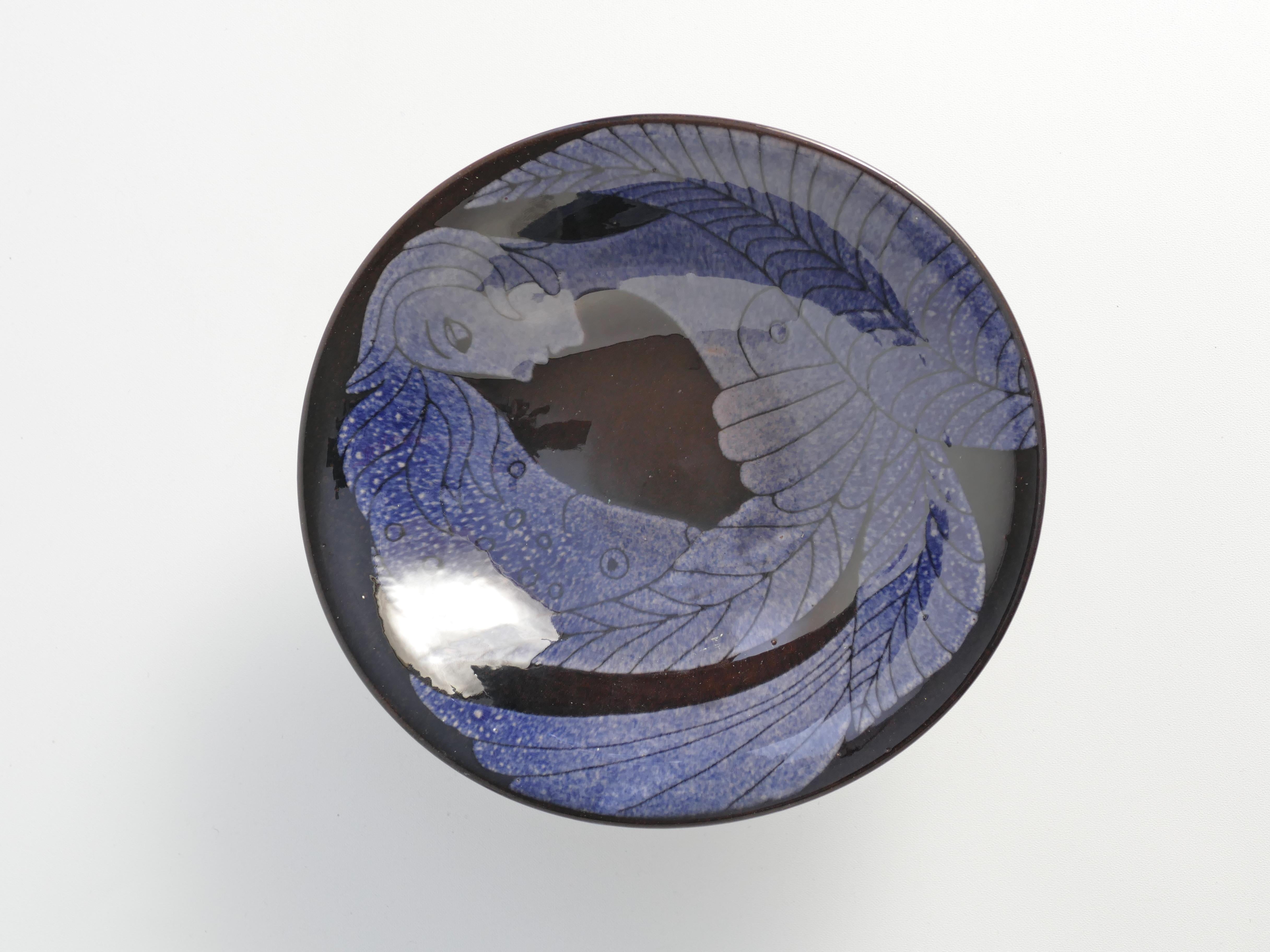 Blaue Meerjungfrauen- und Fischschale,  „Athene“-Serie von Anna Lisa Thomson, Upsala Ekeby (Schwedisch) im Angebot