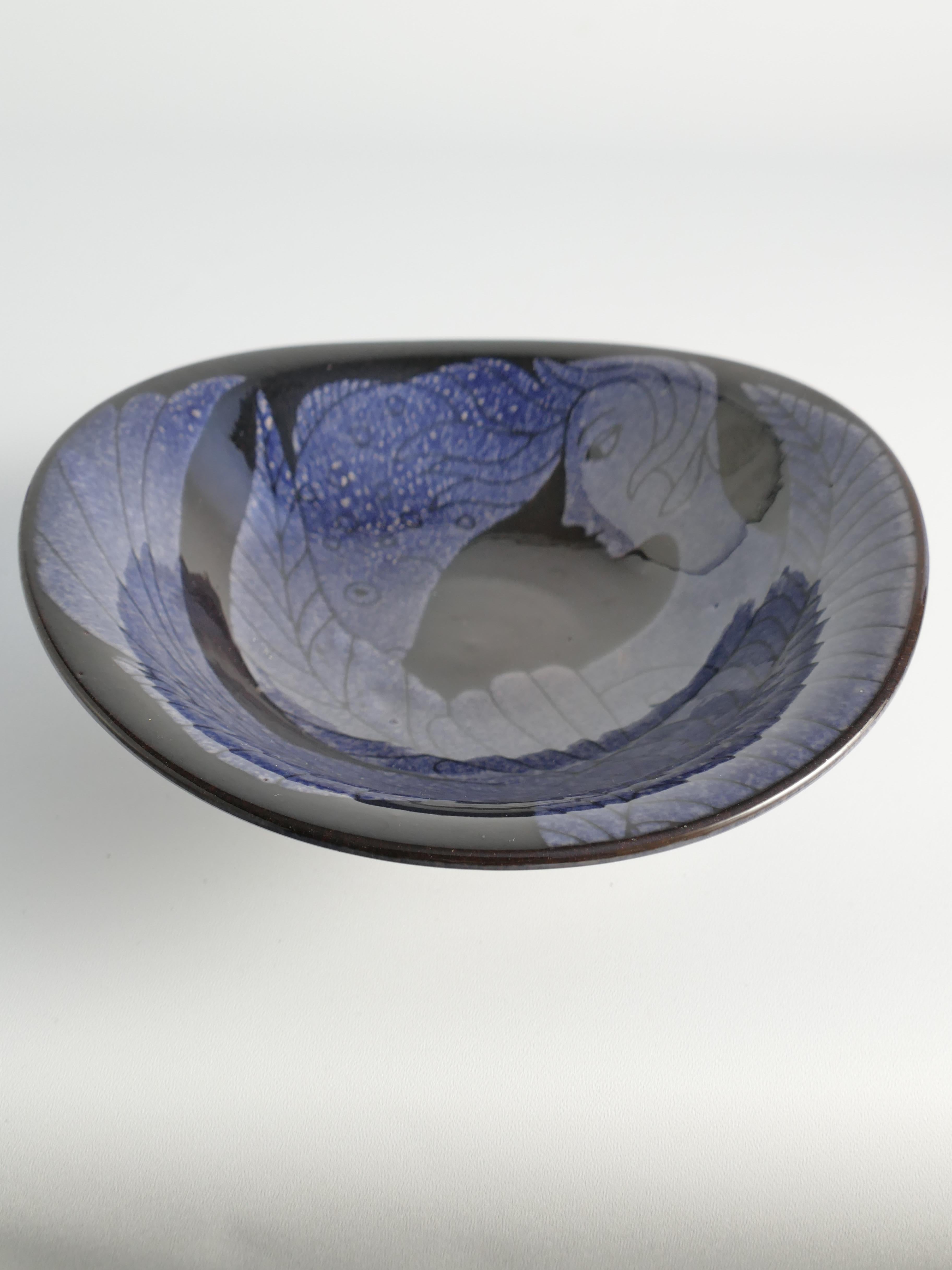 Blaue Meerjungfrauen- und Fischschale,  „Athene“-Serie von Anna Lisa Thomson, Upsala Ekeby (Tonware) im Angebot