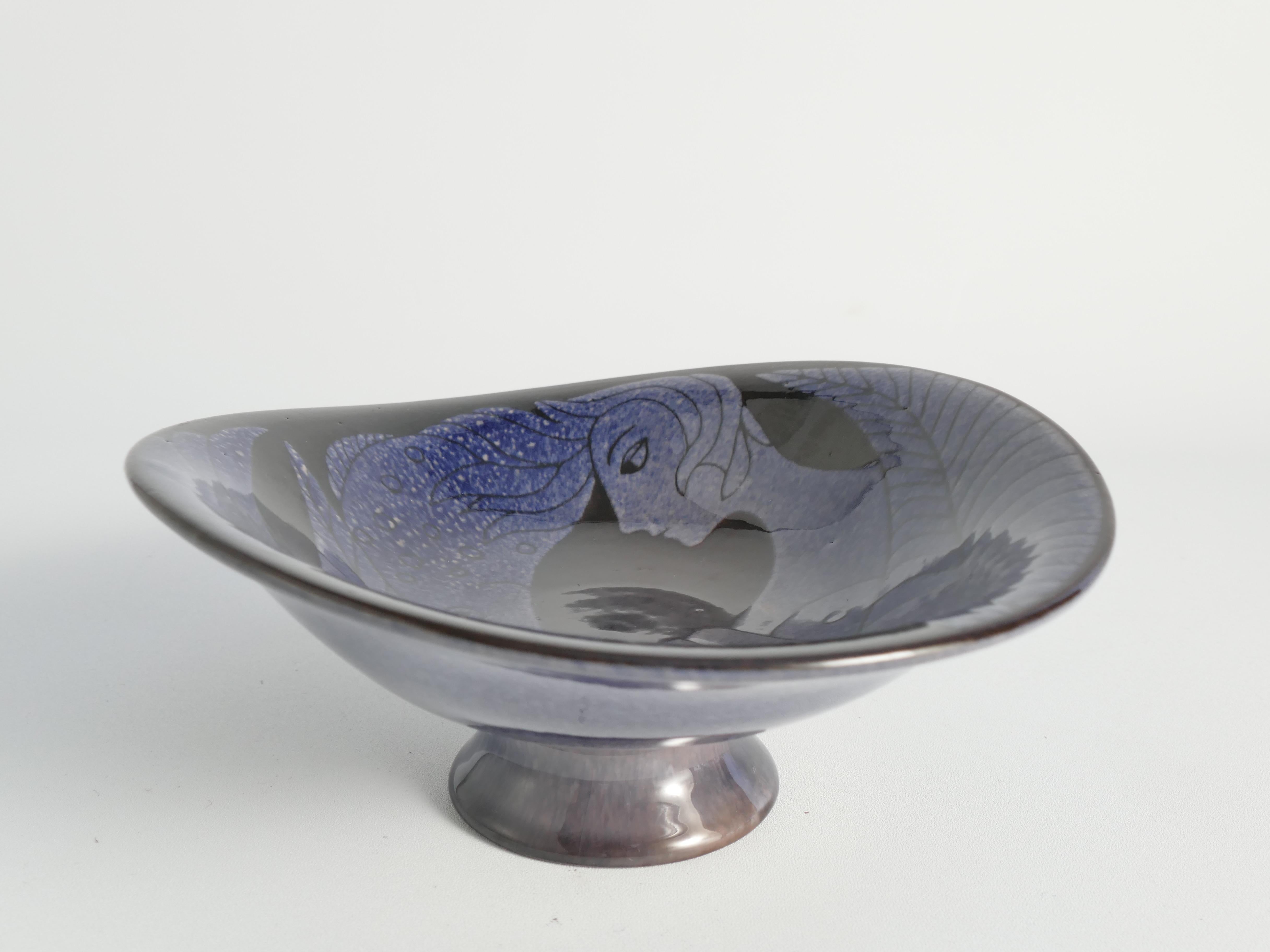 Blaue Meerjungfrauen- und Fischschale,  „Athene“-Serie von Anna Lisa Thomson, Upsala Ekeby im Angebot 1