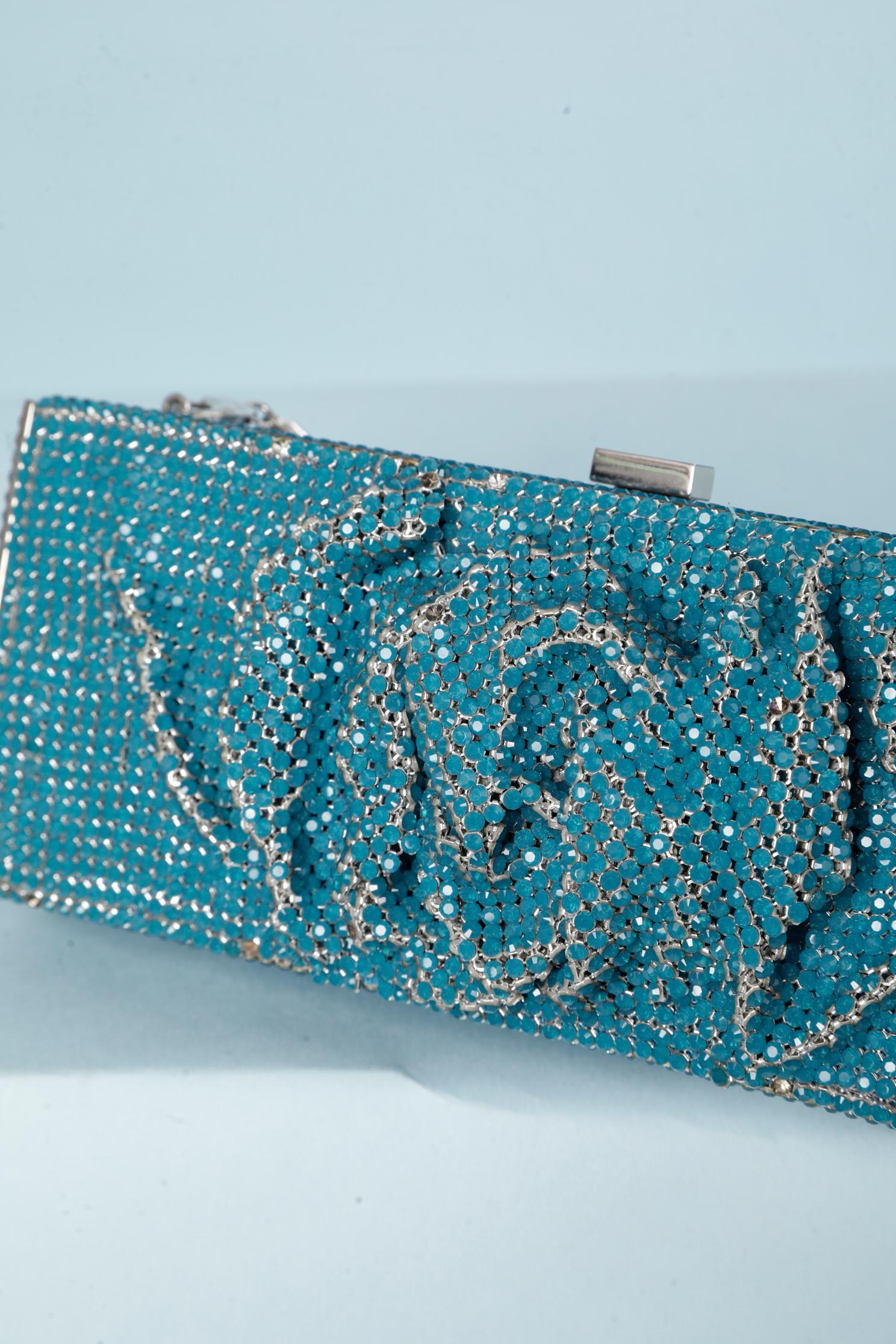 Blue mesh rib clutch Daniel Swarovski In Excellent Condition For Sale In Saint-Ouen-Sur-Seine, FR