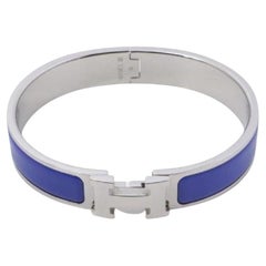Used Blue Metal Hermes Clic Clac Bangle Bracelet with Palladium Hardware