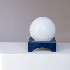 Blue Metal Table Lamp with Opaline Globe - Italian Space Age Lamp - 1970s