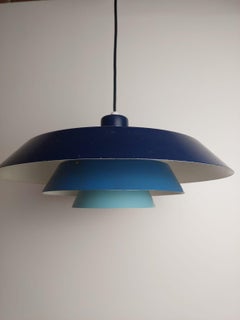 Blue metal 'Troika' pendant, Bent Karlby for Lyfa, Denmark 1960s