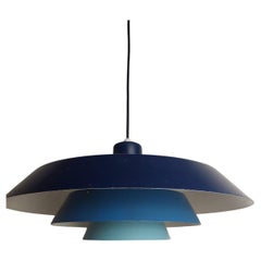 Blue metal 'Troika' pendant, Bent Karlby for Lyfa, Denmark 1960s