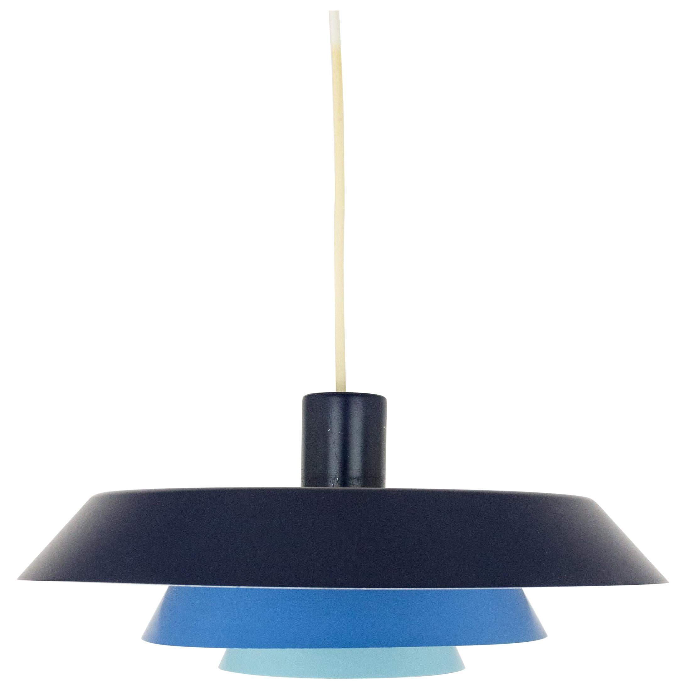 Blue Metal Troika Pendant by Bent Karlby for Lyfa, 1960s