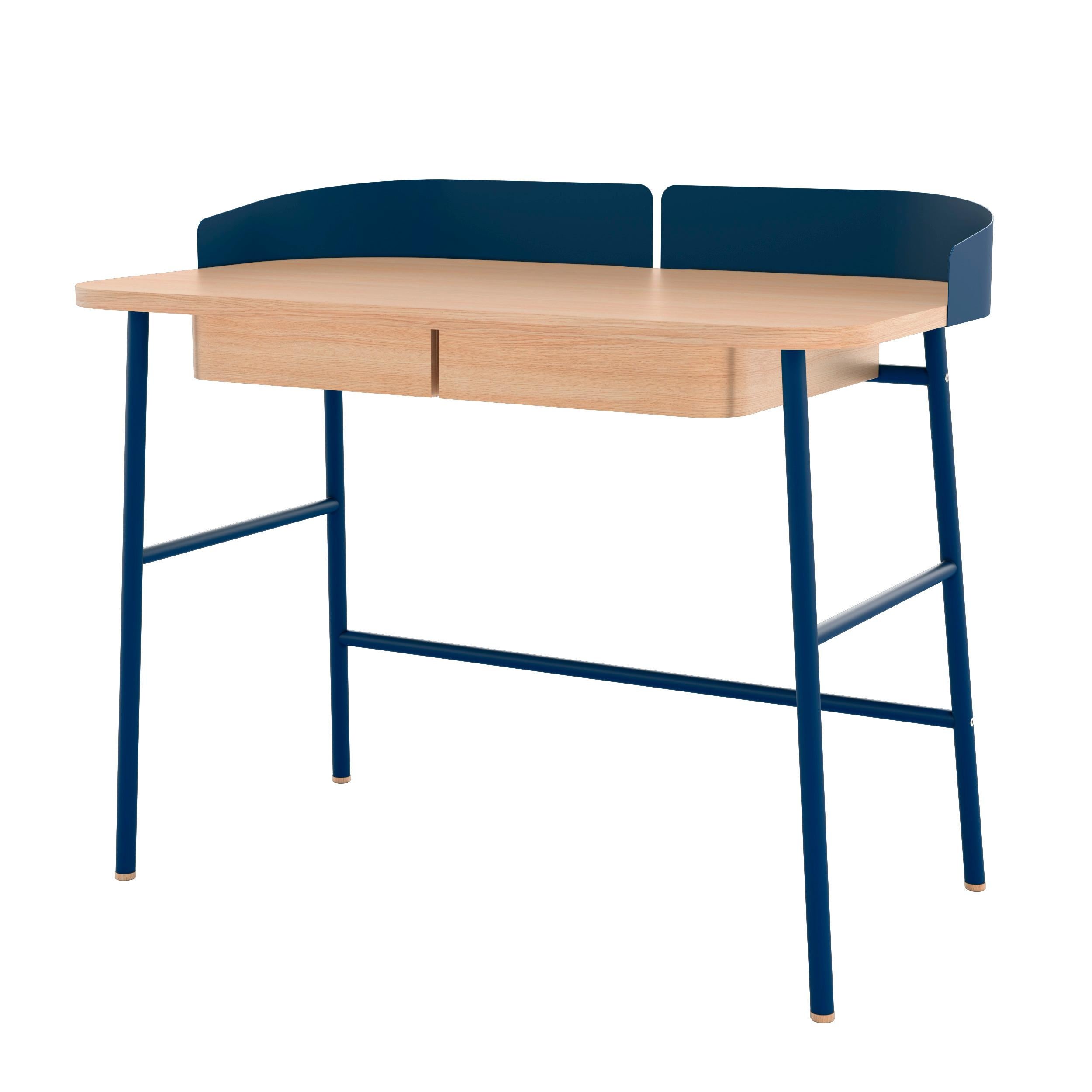 Blauer Metallschreibtisch Victor Oak Natural von HARTO im Zustand „Neu“ im Angebot in Geneve, CH