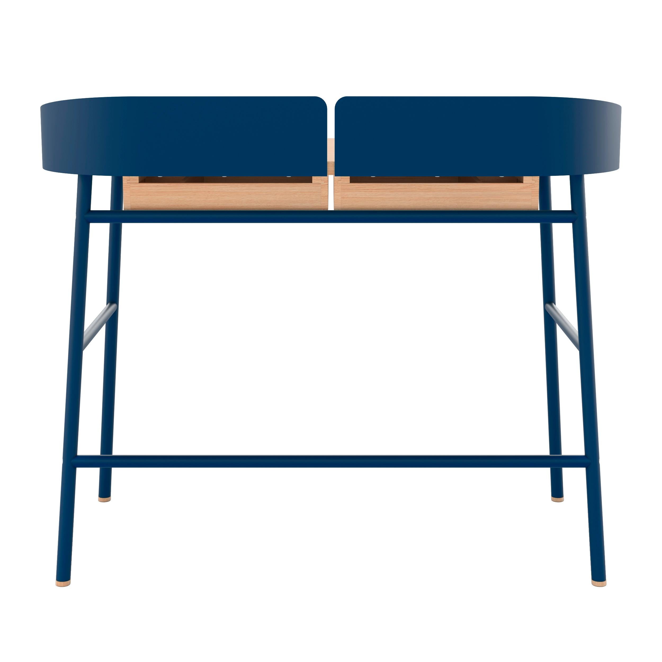 Blauer Metallschreibtisch Victor Oak Natural von HARTO (Holz) im Angebot