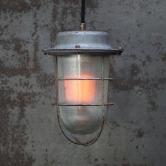 Blue Metal Vintage Industrial Clear Reeded Glass Cage Pendant Lights