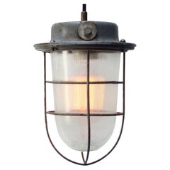 Blue Metal Vintage Industrial Clear Reeded Glass Cage Pendant Lights