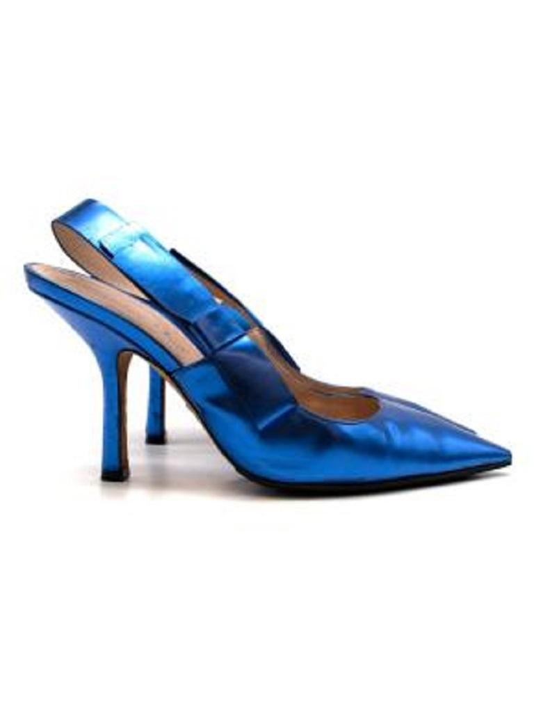 Blue Metallic Slingback Heels In Good Condition For Sale In London, GB