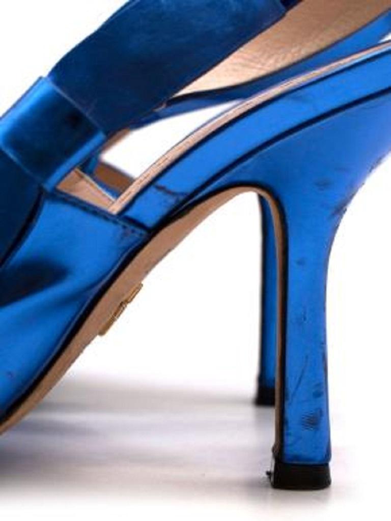 Blue Metallic Slingback Heels For Sale 2